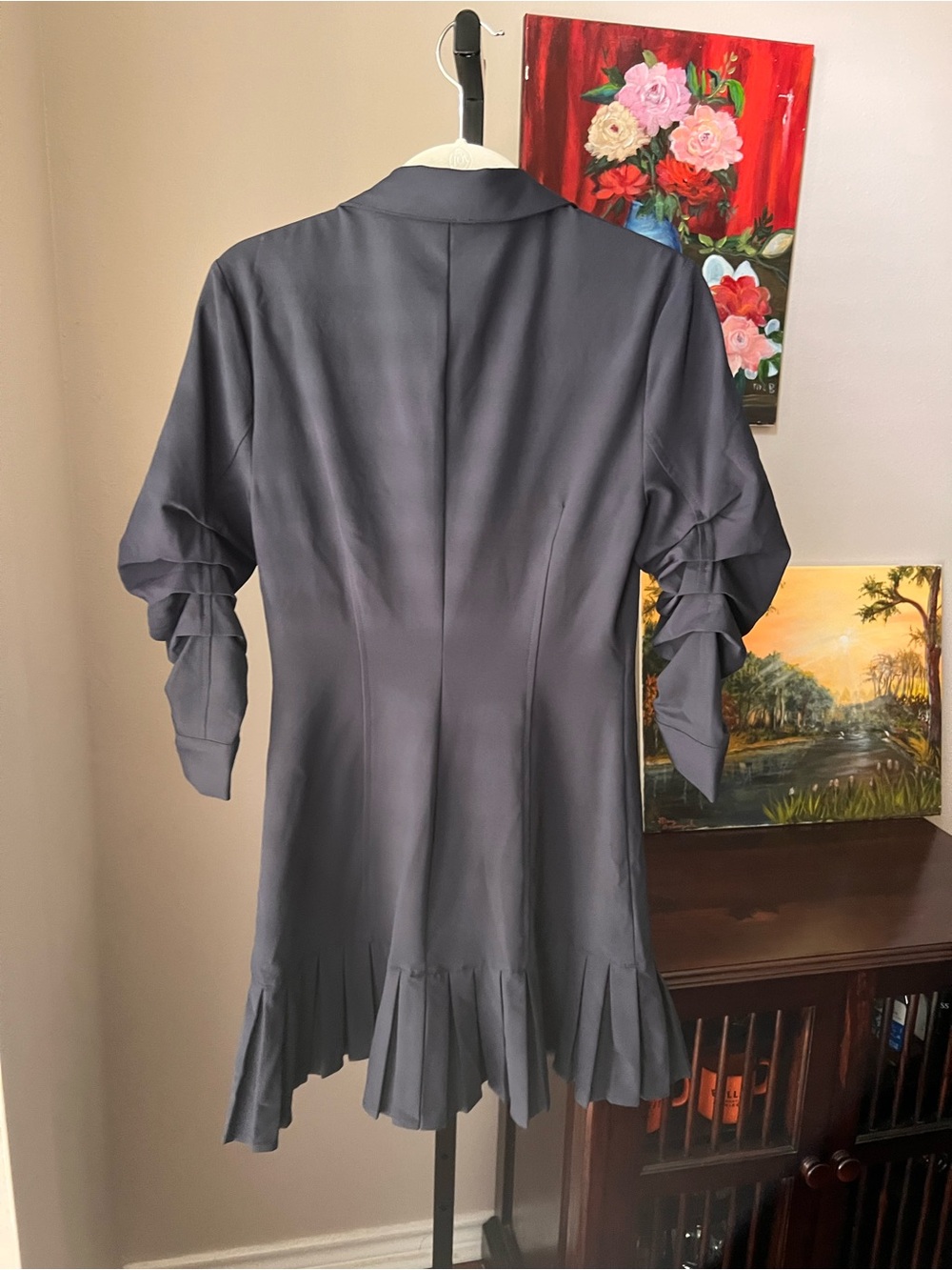 cinq a sept lucilla navy Button-Front Pleated Hem Dress - Picture 12 of 13